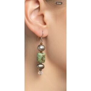 Vintage Sterling Silver African Turquoise Jasper and Pearl Drop Earrings